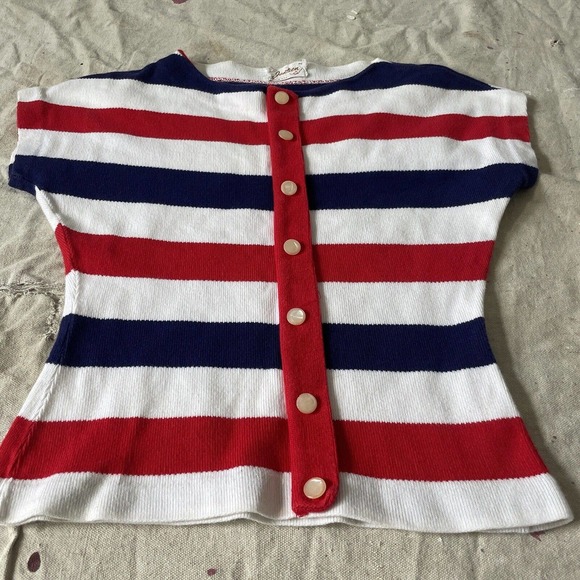 Vintage 40s/50s Jantzen nautical striped knit top w/ MOP buttons - Picture 3 of 6
